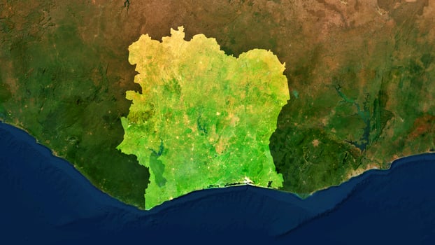 4K Ivory Coast Territory Map in Africa, High Resolution Satellite View, Widescreen 4K Resolution photo