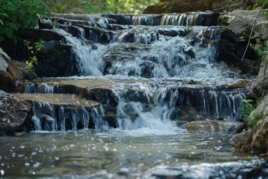 Cascading waterfall in lush green forest photo