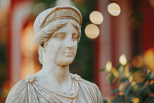 Elegant marble statue with ornate headdress photo