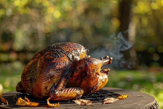 Delicious roasted turkey on a rustic wooden table photo