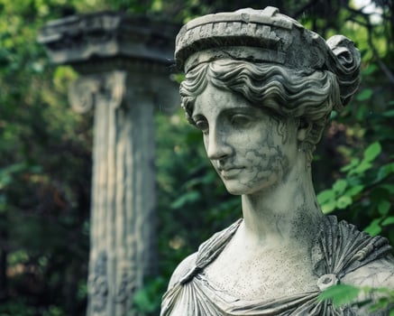 ancient greek statue in lush garden photo