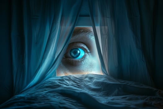 Mysterious eye peeking through curtains photo