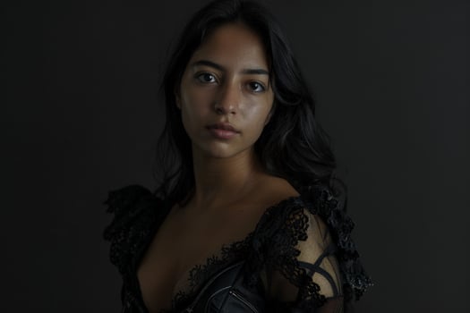 Mysterious and alluring woman in black dress photo
