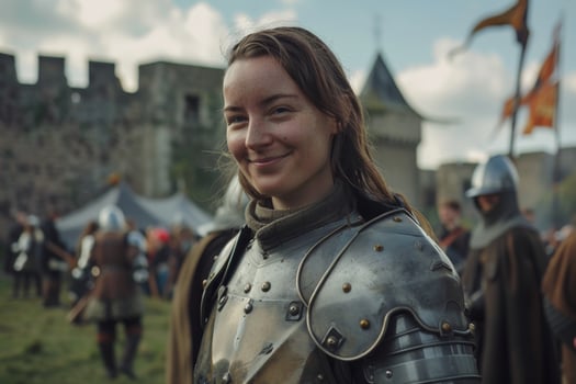 Smiling woman in medieval armor photo