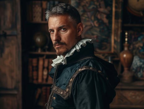 Serious historical man in old fashioned clothing photo