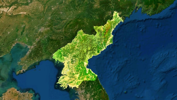 4K North Korea Territory Map in Asia, High Resolution Satellite View, Widescreen 4K Resolution photo