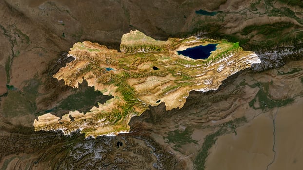 4K Kyrgyzstan Territory Map in Asia, High Resolution Satellite View, Widescreen 4K Resolution photo