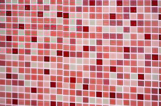 Red tile wall chequered background bathroom texture. Ceramic brick wall and floor tiles mosaic background in bathroom and kitchen clean. Design pattern geometric with grid wallpaper decoration. photo