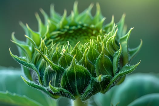 Close-Up of a Sunflower Bud in Early Morning Light - Nature's Promise of Bloom photo