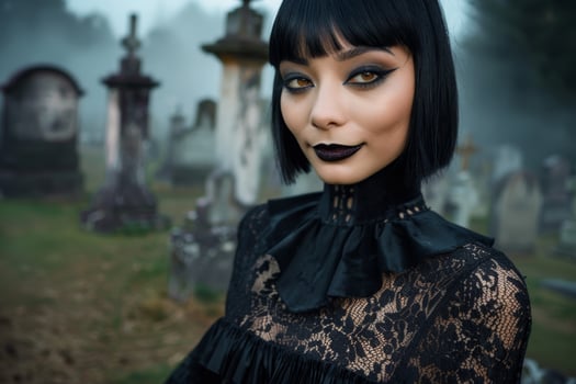 Mysterious woman in dark gothic fashion photo