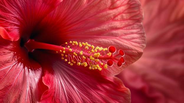 Vibrant red hibiscus flower close up photo