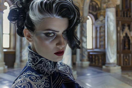 Dramatic fashion portrait with bold makeup and hairstyle photo