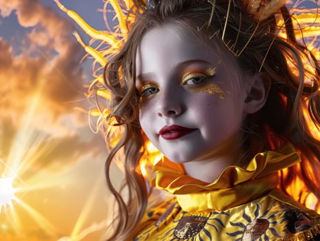 Vibrant portrait of a young woman with glittering makeup and flowing hair photo