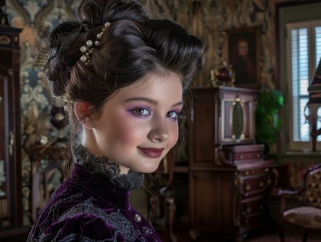 elegant victorian woman with ornate hairstyle photo