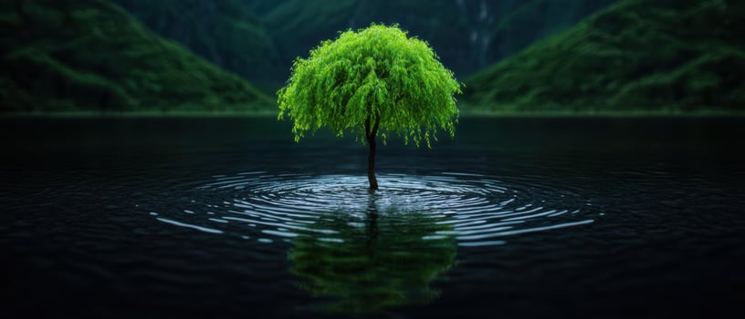 Lone tree in a tranquil pond photo