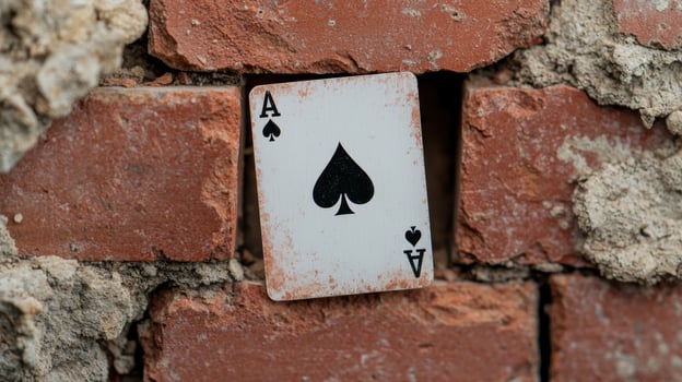 Ace of spades playing card in brick wall photo