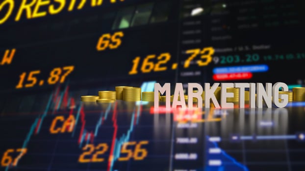 The marketing and coins for Business concept 3d rendering. photo