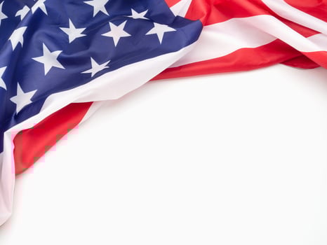 Top view of the American flag on a white background photo