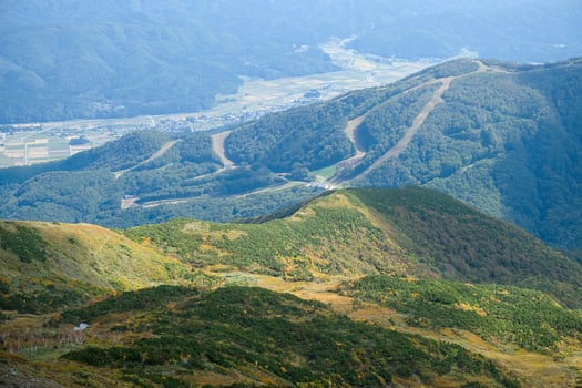 Happo Alpen Line Nature trail, Hakuba, Nahano, Japan, Mountain landscape with valleys and greenery photo