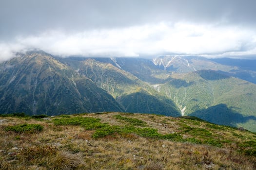 Happo Alpen Line Nature trail, Hakuba, Nahano, Japan, Mountain landscape with cloudy skies photo