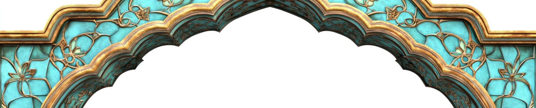 Ornate turquoise arch with golden edges for decorative architecture and design photo