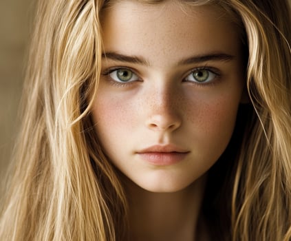 Young girl shows off her long hair and clear skin photo