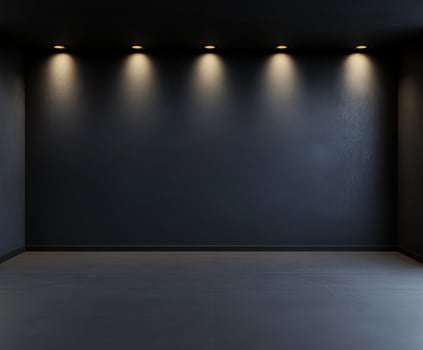 Modern interior space with black walls and elegant lighting photo