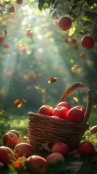 Bountiful apple harvest in a sunlit orchard during autumn season photo
