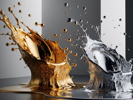 Metallic Gold and Silver Liquid Splash Shot. photo