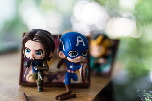 Bangkok, Thailand - November 26, 2024 Captain America and Bucky, Frame Series Figures from Pop Mart shop photo