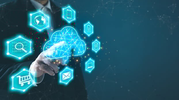 hand touch cloud computing diagram show on hand.Data storage.the use of online digital network technology in business, buying and selling commerce online digital market photo