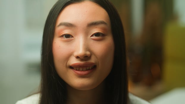 Portrait Asian woman open eyes smile Chinese Japanese ethnic girl student female businesswoman lady Korean natural cosmetics beauty face skincare happy emotions smiling medical care close up headshot photo
