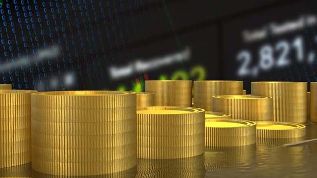 The Gold coins for earn or Business concept 3d rendering. photo