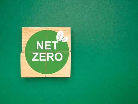 Wooden cubes with CO2 green icons over a green background photo