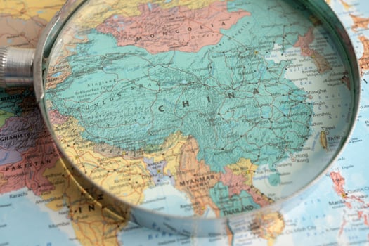 Bangkok, Thailand December 10, 2023 China map in world map paper. photo