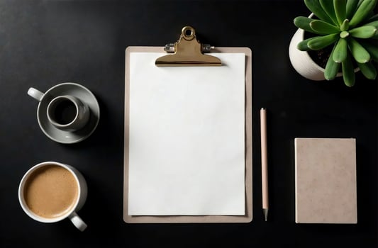 Flat Lay still life Office Desktop black background, Minimalist Stationery photo