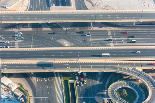 Top view of highway interchange in Dubai photo