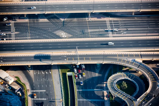 Top view of highway interchange in Dubai photo