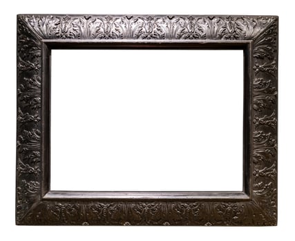 black wide carved wooden painting frame isolated photo