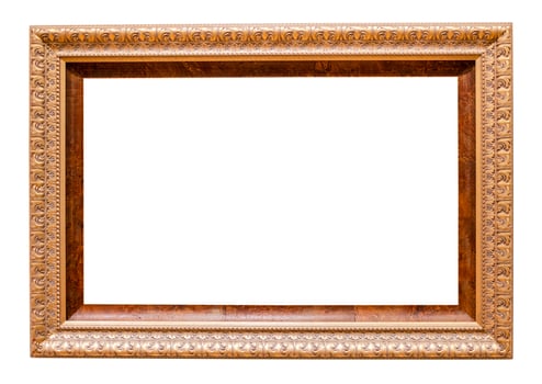 retro wide carved wooden painting frame isolated photo