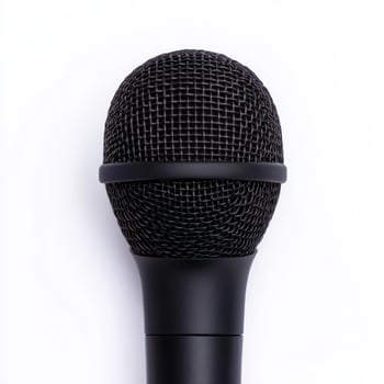 Close-up of a black microphone for professional audio use. isolated on white background. photo