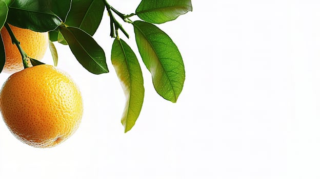 Fresh Orange Isolated on White Background with Green Leaves photo