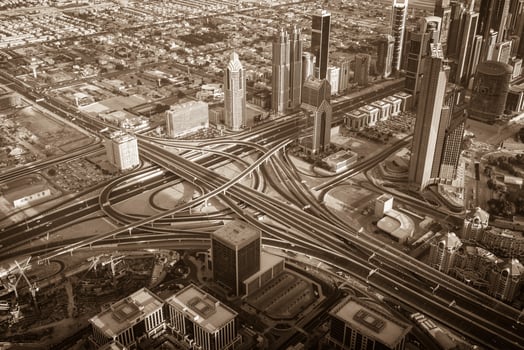 Dubai downtown morning scene. Top view photo