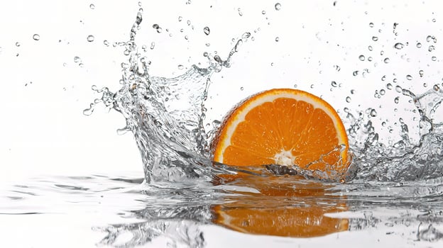 An orange is splashing in water photo
