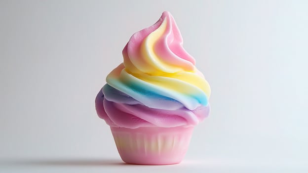 Colorful Rainbow Ice Cream Swirl in Pink Cup Isolated on White photo