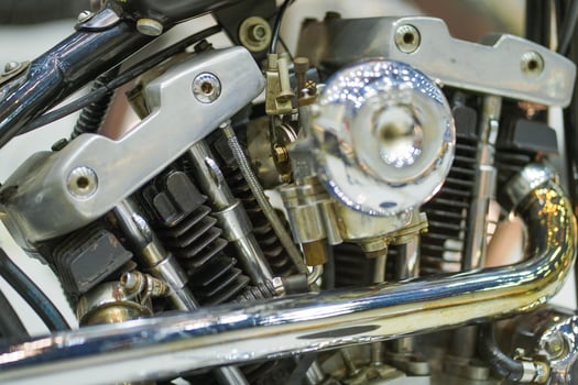 Closeup and crop old engine of 1970's Chopper motorbike in v type with chrome color photo