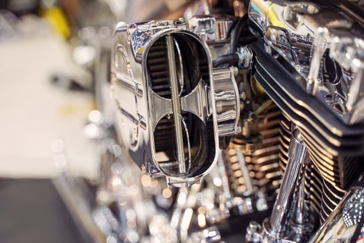 Closeup air intake on engine part of Chopper motorbike photo