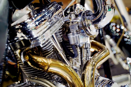 Closeup and perspective view engine of Chopper and cruise motorbike with chrome colors photo