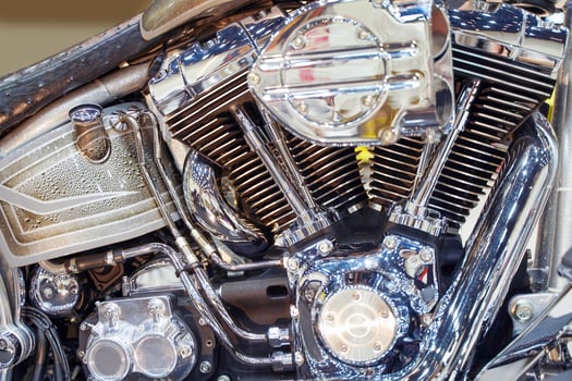 Closeup and crop engine of Chopper motorbike with air intake photo