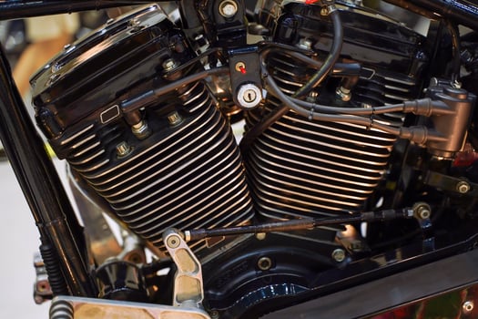 Closeup and crop twins engine of classic Chopper and cruise motorbike in black colors photo